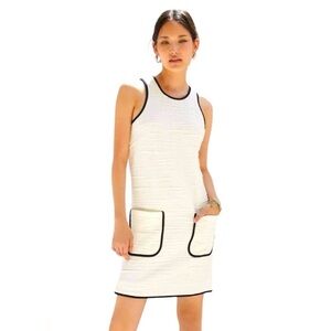 Anthropologie Maeve Patch Pocket Mini Shift Dress Textured Black White Size XS